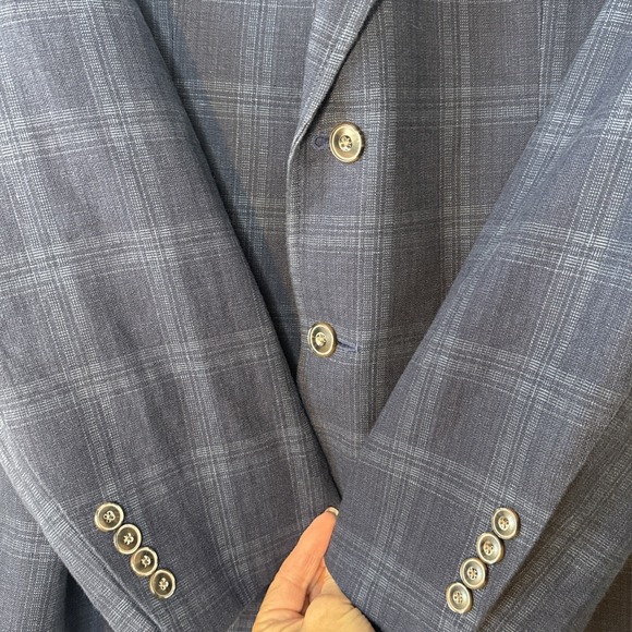 Jos A Bank Linen Tailored Fit 44S Blue‎ Window pane Plaid Men's Blazer EUC - Picture 6 of 16